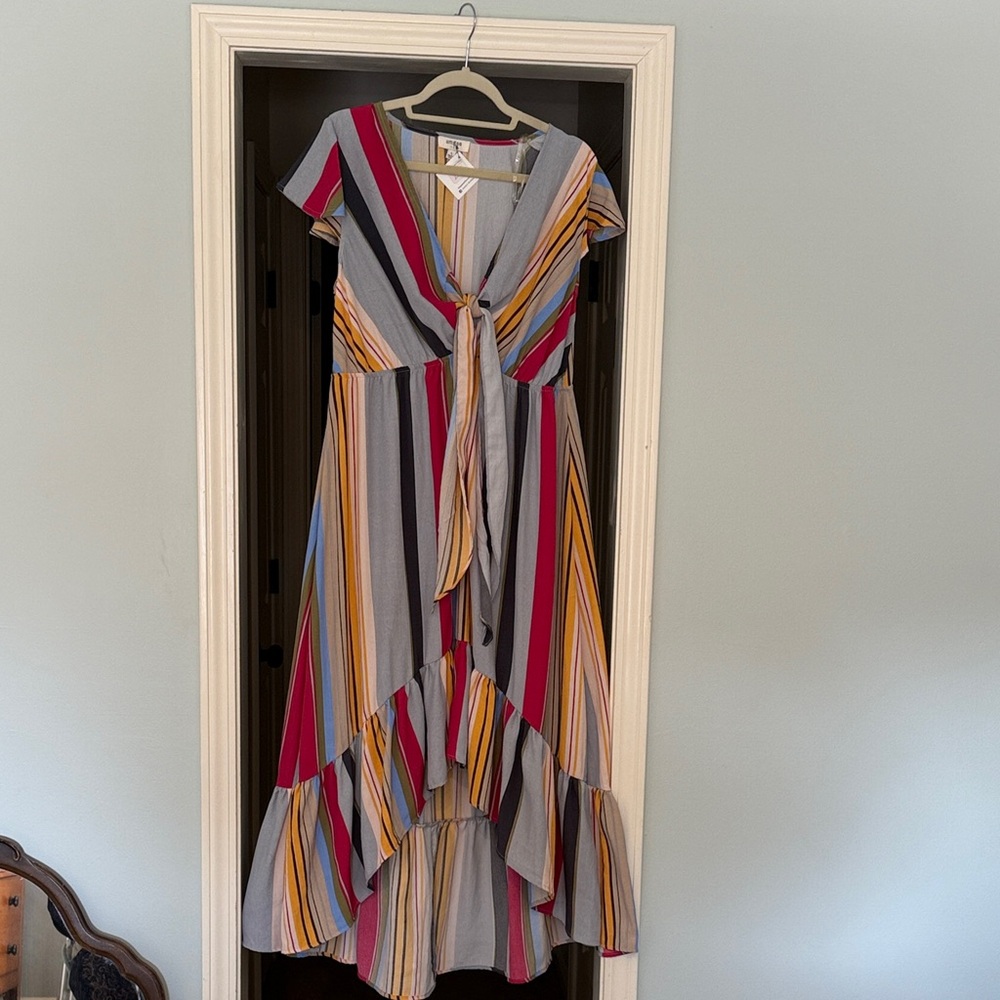 Umgee Colorful Striped High Low Dress